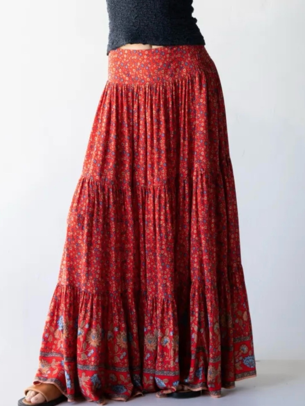 Natural Life Hanna Convertible Maxi Skirt Red Floral Border